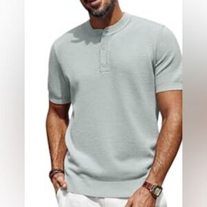 PJ Paul Jones Gray Pineapple Textured Knit Henley Shirt Short Sleeve Men Size XL